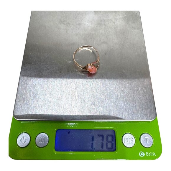 Vintage Coral Gemstone Ring In Elegant 14K Gold Setting Unique Marquise Cut 8.5 - Picture 10 of 10